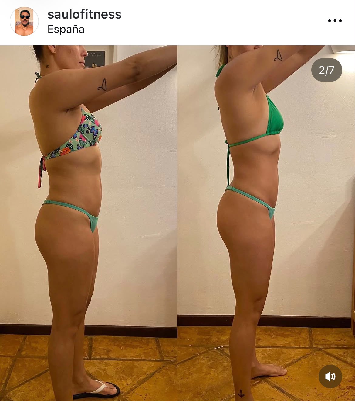 Evolución física real de una alumna de Saulo Fitness en perfil