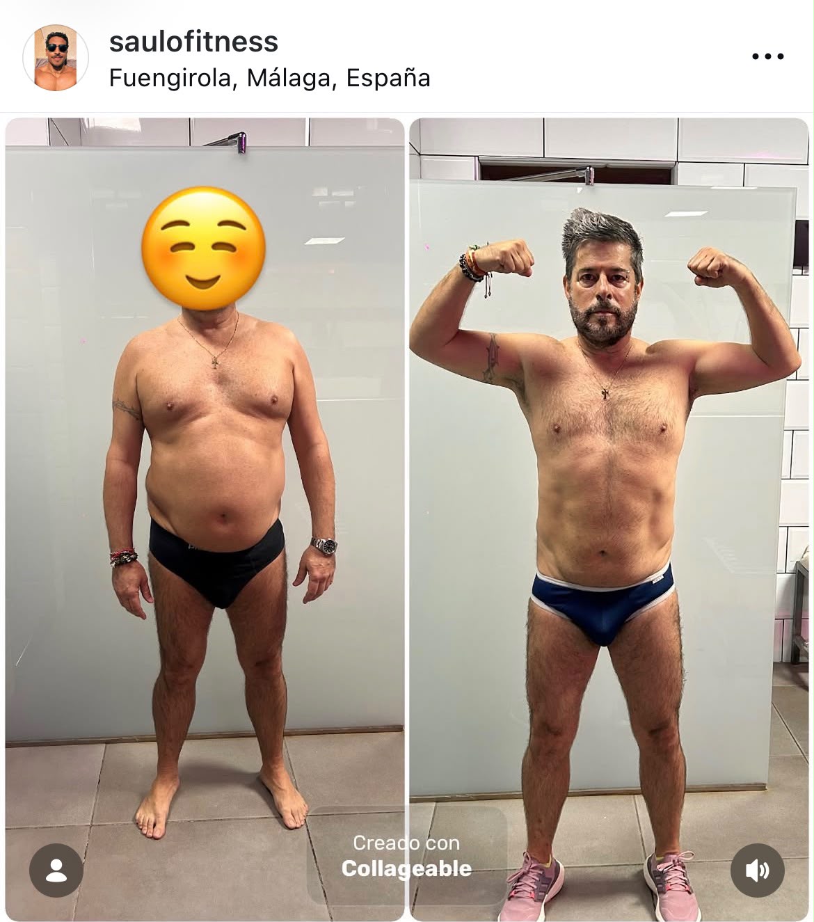 Evolución física real de un alumno de Saulo Fitness en vista frontal